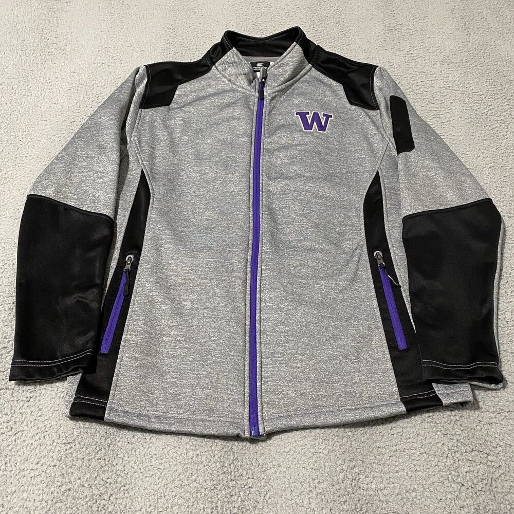 Washington Huskies Jacket Colosseum Mens XL Gray Black Fleece Lined Zip Seattle